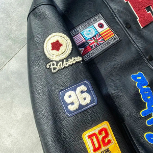 แจ็คเก็ตหนังวาร์ซิตี้ผู้ชายแบบสั่งทำพิเศษ แจ็คเก็ตเบสบอลปักลายหนาแน่น สไตล์ Y2K สตรีทแวร์ OEM - Product Image 3