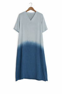 Vestido Largo de Viscosa Tie-Dye, Estilo Boho, Transpirable, Cuello en V, Manga Corta, Casual, para Primavera, Verano y Playa - Product Image 3