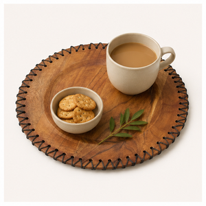 Handcrafted <b>Rustic</b> Stitched Edge Wooden Charger Plates Eco-Friendly Mango <b>Wood</b> Sousplat for Wedding Events & Hotel Table Decor - Product Image 4