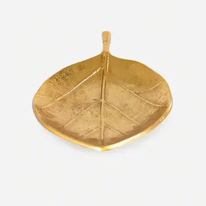 Gold Metal Long Leaf Decorative Platter - <b>Large</b> design Dining Table Decorative Platter - Product Image 5