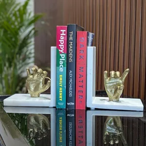 Luxury White Marble Art Deco Bookends with Gold Hand Sculptures Decorative Holder Home Office Bookshelf <b>Library</b> Display - Product Image 3