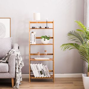 Scaffale a 4 livelli in bambù, libreria multifunzionale con porta vasi per fiori, espositore per ripiani portaoggetti - Product Image 2