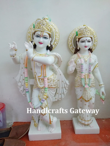 หินอ่อนสีขาวบริสุทธิ์ Radha กฤษณะรูปปั้น Kana และ Radha Ji หินที่สวยงามทำในประเทศอินเดียโดยนักออกแบบที่ดีที่สุด - Product Image 2