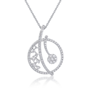 Elegant Diamond Flower Pendant <b>Necklace</b> In 925 Silver Rhodium Plated With Round Brilliant Cut Stones And Box Chain For Women - Product Image 1
