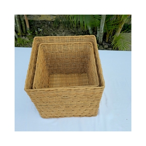 Eco-friendly Brown Rattan <b>Square</b> <b>Storage</b> Bins Set of 2 - Product Image 4