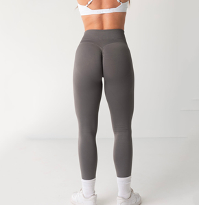 Women's Seamless Mid-Waisted Crossover Waistband <b>Fleece</b> <b>Leggings</b> Anti-Bacterial Breathable Eco-Friendly Slim Fit Full Length - Product Image 3