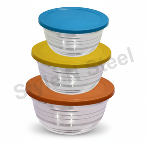 ชามมีฝาเป็นขั้นทำจากสเตนเลสสตีลทนทานใช้ในครัววัสดุโลหะขัดเงามีหลายสีให้เลือก - Product Image 1