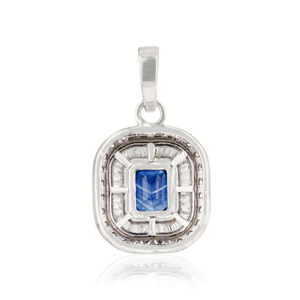 Pendentif double grappe en or blanc 14 carats avec saphir bleu et diamants, pierre de naissance de septembre, bijoux fins, prix usine personnalisé - Product Image 6