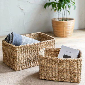 Ensemble de 2 paniers rectangulaires naturels faits à la main, paniers de rangement, vente en gros, écologiques, fabriqués au Vietnam - Product Image 2