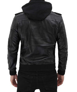 Mens Leather Bomber <b>Jacket</b> Removable Hood Stand Collar <b>Fleece</b> <b>Lined</b> Multi Pocket Casual Motorcycle <b>Jacket</b> - Product Image 4