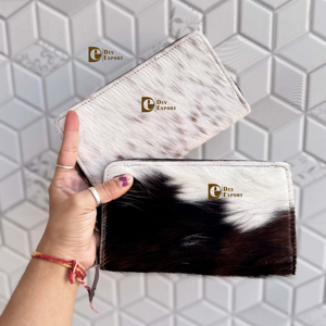 Cartera de piel de vaca para mujer, monedero de cuero con pelo, nuevo diseño, funda de teléfono con tarjeta de embrague, embrague occidental para mujer - Product Image 1