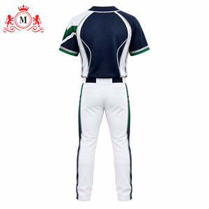 Ensemble uniforme de baseball pour hommes, bleu, blanc, vert, impression par sublimation, jersey et pantalon en polyester respirant pour adultes - Product Image 4