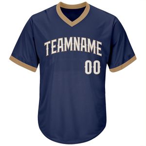 Maillot de baseball personnalisé bleu marine à col en V pour homme, manches courtes, nom de l'équipe sublimé, maille polyester, vêtement respirant et anti-humidité - Product Image 1