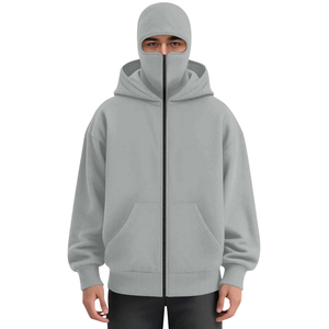 High Street Plain Dyed <b>Men's</b> Full <b>Face</b> Hoodies <b>Masked</b> Zip Fleece Balaclava Hoodie Custom Double Hat 100% Cotton Winter Use - Product Image 4