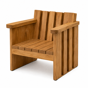 Sillón de Jardín Contemporáneo de Teca Sólida, Impermeable y Cómodo, con Paneles Laterales de Listones y Respaldo Vertical Empotrado para Escuela - Product Image 3