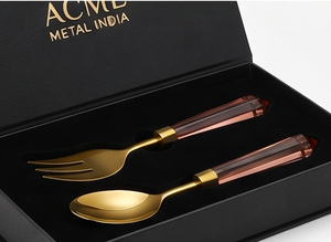 Ensemble de couverts dorés avec manche en résine rose pâle, tête en acier inoxydable doré, vaisselle élégante pour mariage, usage domestique et restaurant - Product Image 4