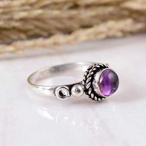 SHYAM JEWELRS Handmade 925 Sterling <b>Silver</b> Natural Purple <b>Amethyst</b> Bezel Setting Wedding Boho & Hippie Unisex <b>Ring</b> - Product Image 2