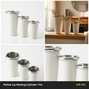 Handmade Steel Aluminium <b>Vase</b> <b>Set</b> 3pcs 9 cm Bone White Rolled Lip Cylinder Trio for Home Decor Hotel Wedding Table Settings - Product Image 6