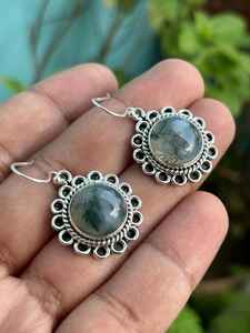 Boucles d'oreilles pendantes en argent sterling avec agate mousse, pierre précieuse ronde, faites à la main, bijoux de fête, mode féminine, joaillerie fine - Product Image 5