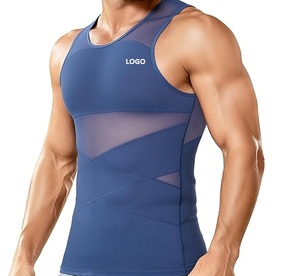Camiseta sin mangas de compresión para hombre con control de abdomen, panel de malla, moldeadora de cuerpo, ropa deportiva sin mangas - Product Image 3