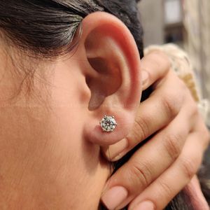 <b>Silver</b> Round Cut Lab Grown Diamond <b>Stud</b> <b>Earrings</b> <b>Set</b> in 925 Sterling <b>Silver</b> Fine Jewelry Pair for Women Classic Beauty - Product Image 4