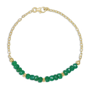 Natural Green Emerald <b>Beaded</b> <b>Bracelet</b> with Gold Plated Chain Adjustable Gemstone Jewelry for Women - Product Image 3