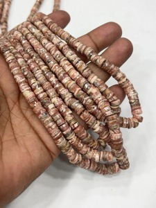 Perles de pierres précieuses de haute qualité pour la fabrication de bijoux, 17 pouces, rhodochrosite naturelle facettée, forme de pneu Heishi, taille 7-8 mm - Product Image 4