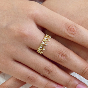Lab Grown Diamond <b>Crown</b> <b>Ring</b> Yellow Gold Tiara Stackable Diamond Band Fine Jewelry for Women - Product Image 1