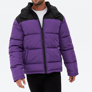 Veste matelassée décontractée pour homme, bleu marine, à capuche, avec fermeture éclair, coupe droite, col montant, en polyester écologique et laine. - Product Image 5