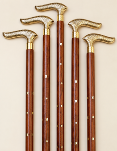 Bastón de madera antiguo hecho a mano con mango de latón ornamentado y trabajo de incrustaciones de latón, bastón decorativo vintage | Ayuda para Caminar de Primera Calidad - Product Image 2