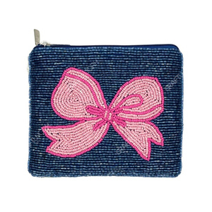 กระเป๋าถือโบว์ประดับลูกปัดทำมือ กระเป๋าคลัทช์ใบเล็กสำหรับผู้หญิง กระเป๋าใส่เหรียญแบบมีซิป ดีไซน์โบว์เก๋ไก๋ สายสะพายโซ่ รับผลิตแบบ OEM - Product Image 2