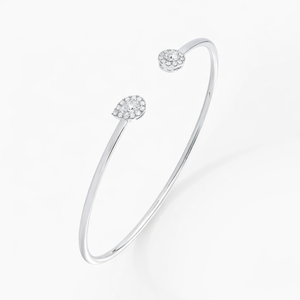 Brazalete Abierto con Halo de Diamantes Cultivados en Laboratorio, Corte Pera y Redondo, Oro Blanco Sólido de 14K, 18K, 22K, VVS, VS, SI, D a G, Joyería Fina de Lujo, OEM, ODM - Product Image 3
