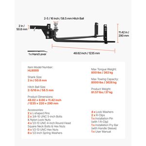 Kit di Distribuzione del Peso per Gancio di Traino con Controllo Oscillazione, Capacità Massima 8000 Libbre, Include Supporti per Gancio - Product Image 6