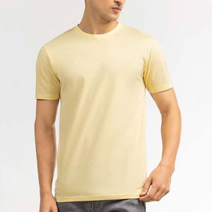 T-shirt en coton jaune uni pour homme, coupe ajustée, col rond, manches courtes, vêtement décontracté - Product Image 2