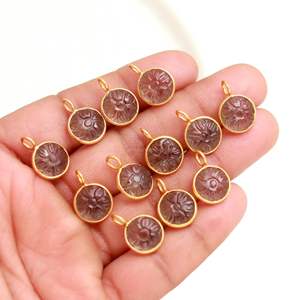 Pendentif en quartz fumé naturel sculpté à la main en forme de fleur, en argent sterling 925, charme en pierre de quartz fumé pour la fabrication de bijoux, 11 mm - Product Image 6