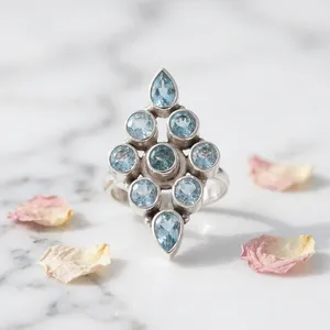 Anillo de Plata de Ley 925 con Topacio Azul en Forma de Flor, Engaste de Bisel, Corte de Pera, Joyería Bohemia para Mujer - Product Image 2