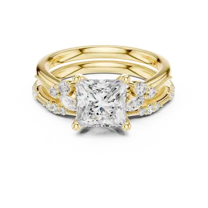 Bague de fiançailles en or massif 18 carats certifiée IGI avec diamant de laboratoire taille princesse 2 carats, ensemble nuptial Milgrain, alliance assortie VVS E-F - Product Image 1