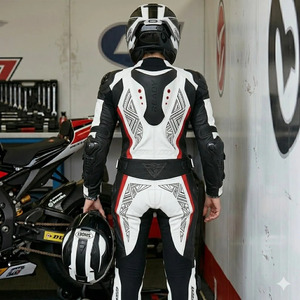 Traje de Motociclismo de Cuero Negro y Blanco para Mujer, Homologado por la CE, Equipo de Motociclista de Piel Vacuna, Personalizable, Protector, Transpirable, Manga Larga - Product Image 3