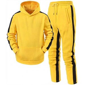 New Arrivals Men's Yellow Hooded Tracksuit <b>Set</b> Solid Color <b>Knitted</b> Casual Autumn Wear Activewear Pants With Black Side Stripes - Product Image 1