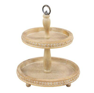 Natural Finish Handmade Wooden Two <b>Tier</b> <b>Cake</b> <b>Stand</b> Round Dessert Display Rack - Product Image 1