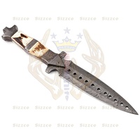 Magnifique couteau de chasse et de camping à lame fixe en acier Damas de qualité industrielle, fabriqué à la main, avec manche en corne de cerf