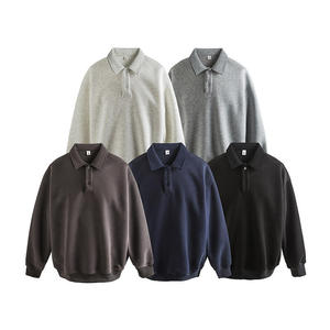 Custom Mens Sweatshirt Heavyweight High Quality Trendy Retro Lapel Sweatshirt Solid Color <b>Long</b>-<b>sleeved</b> <b>Top</b> - Product Image 3