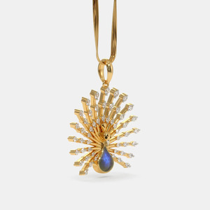 Yellow Gold Peacock <b>Blue</b> Gemstone Lab Grown Diamond Pendant <b>Necklace</b> - Product Image 6