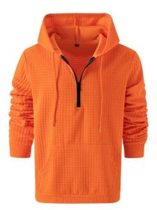 High Quality 100% Cotton Fleece Quarter Zip Hoodie Winter Embroidered Men's Oversized Hoodies - Product Image 5