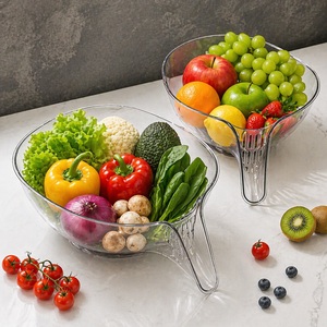 Modern Clear Plastic Vegetable Washer Bowl with Side Spout Drain System - Product Image 1