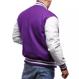 Blouson universitaire violet à manches jaunes pour homme et unisexe, style streetwear, à capuche, col montant, bordure côtelée, option personnalisable sur le devant, chaud et respirant - Product Image 2