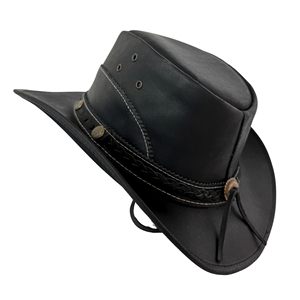 Chapeau de cowboy en cuir unisexe noir style western décontracté pour l'extérieur toutes saisons ajustable taille 58-60CM - Product Image 4