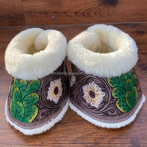 Botas y abrigos ingleses de caballo con diseño de girasol de cuero de vaca hecho a mano occidental, accesorios de caballo suave de cuero genuino - Product Image 4