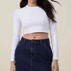 Women's Navy Blue Crop <b>Top</b> Short Sleeve Crew Neck Regular Fit Canvas Casual Solid Color Spring/Summer Wear Eco-Friendly Quick - Product Image 2