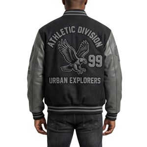 Premium Hooded Grey Varsity Jacket A Patch Embroidery <b>Fleece</b> Cotton Blend Streetwear Breathable Letterman Jackets - Product Image 2